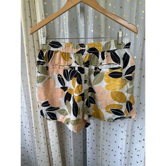 Rachel Zoe 100% Linen Tropical 4 Pocket Elastic Waist Front Tie Pull On Shorts M - Picture 3 of 4